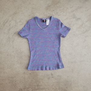 Vintage Y2K Colorful Striped V-Neck Short Sleeve Baby Tee